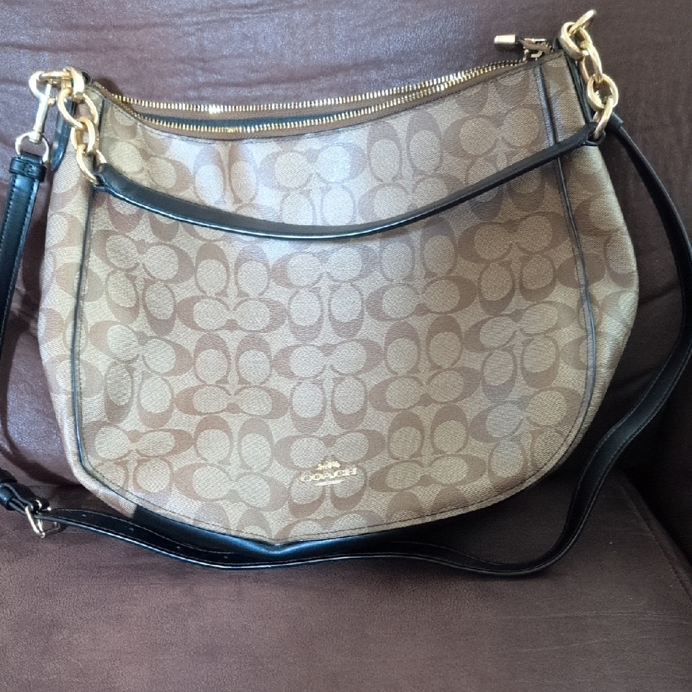 Coach Tan and Black Hobo Bag